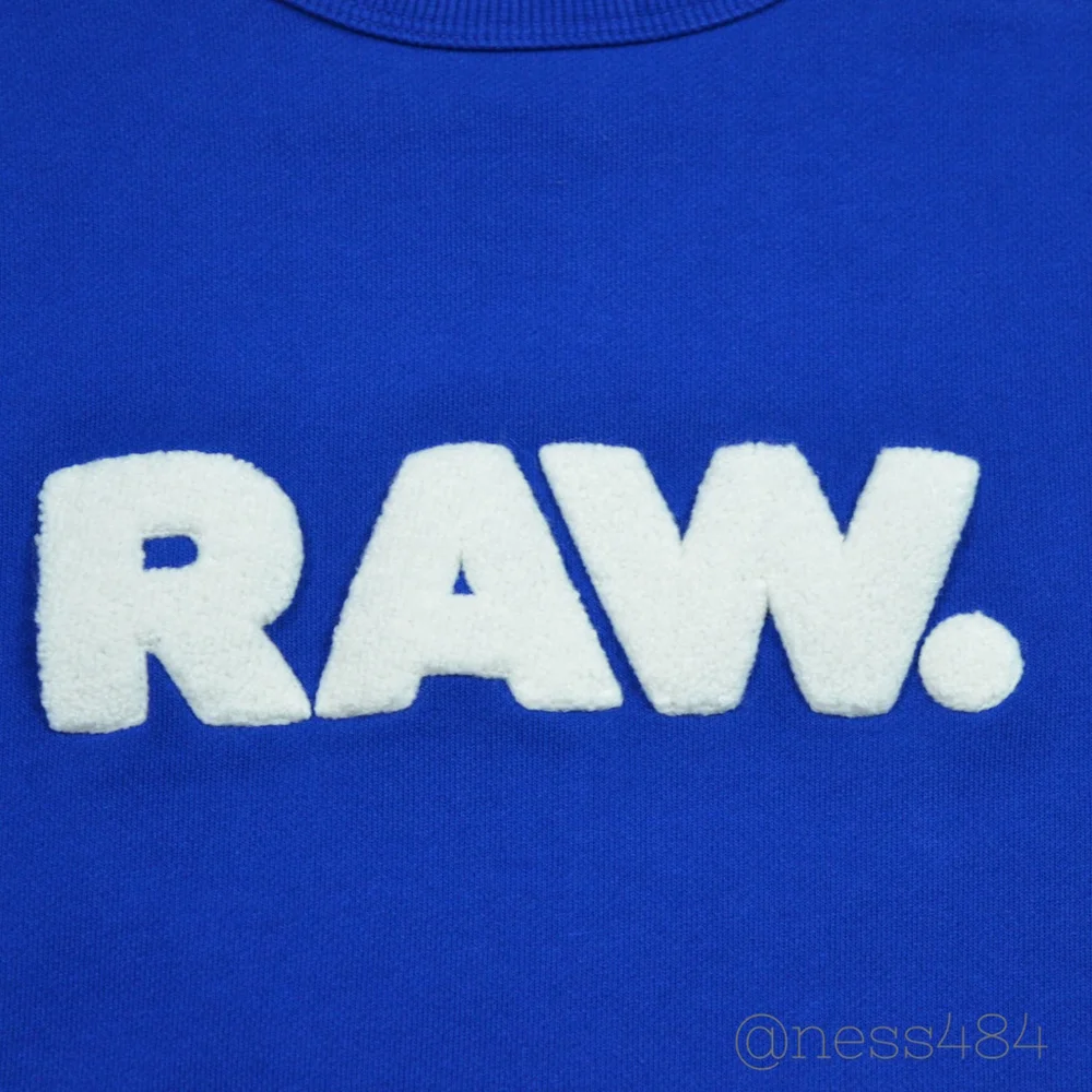 G Star Raw Men Blue Crewneck Sweatshirt Long Sleeve Graphic Print‎ Logo Size L
